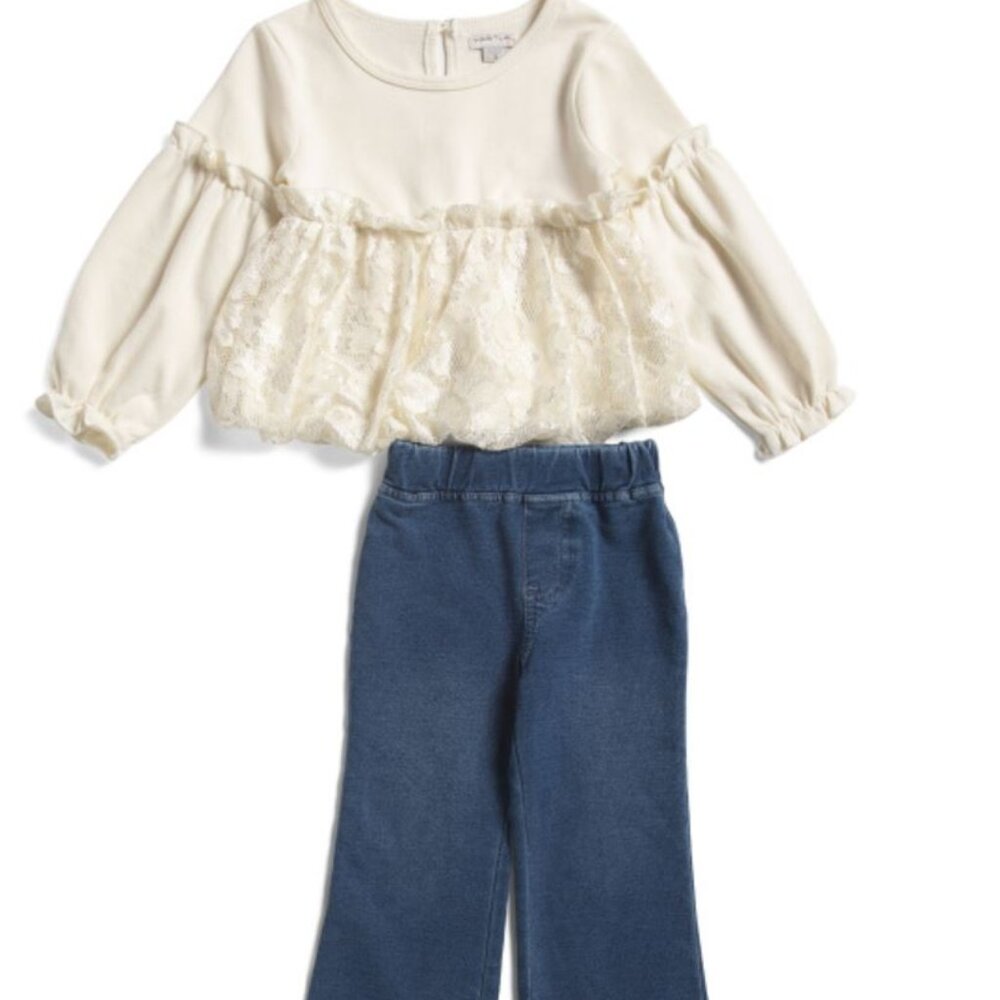 NWT HABITUAL Toddler Girls 2pc Lace Top and Pull-on Jeans Set